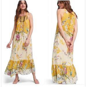 Anthropologie One September Koi Fish Paradiso Gold Maxi Dress XS‎
